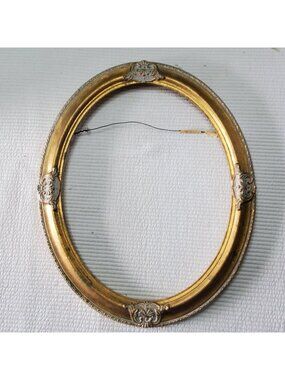 Vintage Picture Frame 16.5x13.5 Oval Gold Painted Wood Ornate Victorian Baroque